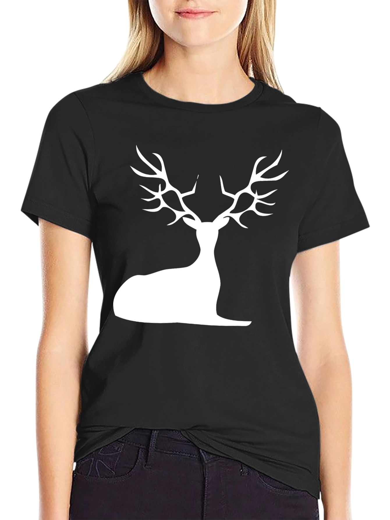 Stylish Black Deer Silhouette Graphic Tee