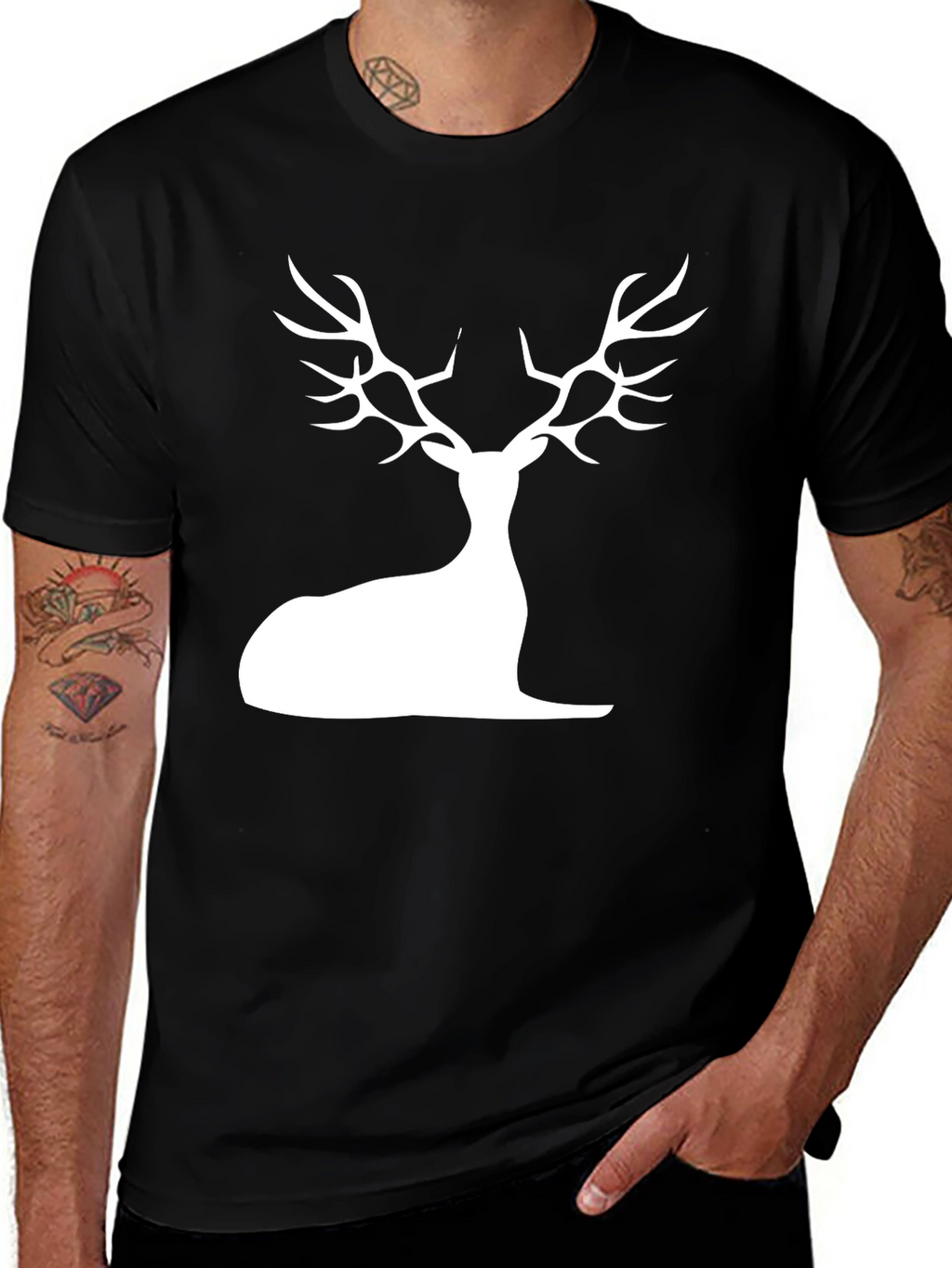 Stylish Black Deer Silhouette Graphic Tee