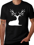 Stylish Black Deer Silhouette Graphic Tee