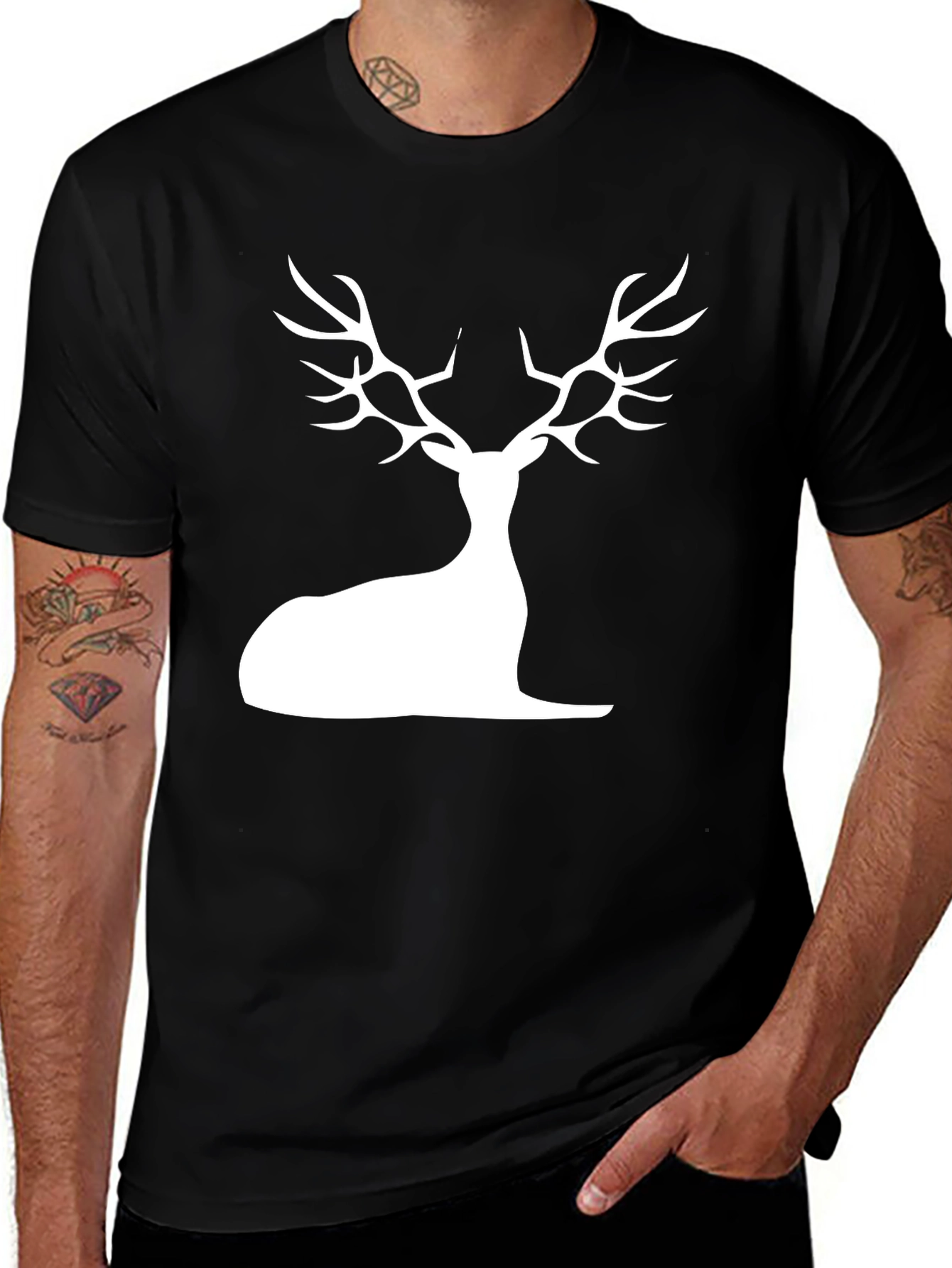 Stylish Black Deer Silhouette Graphic Tee