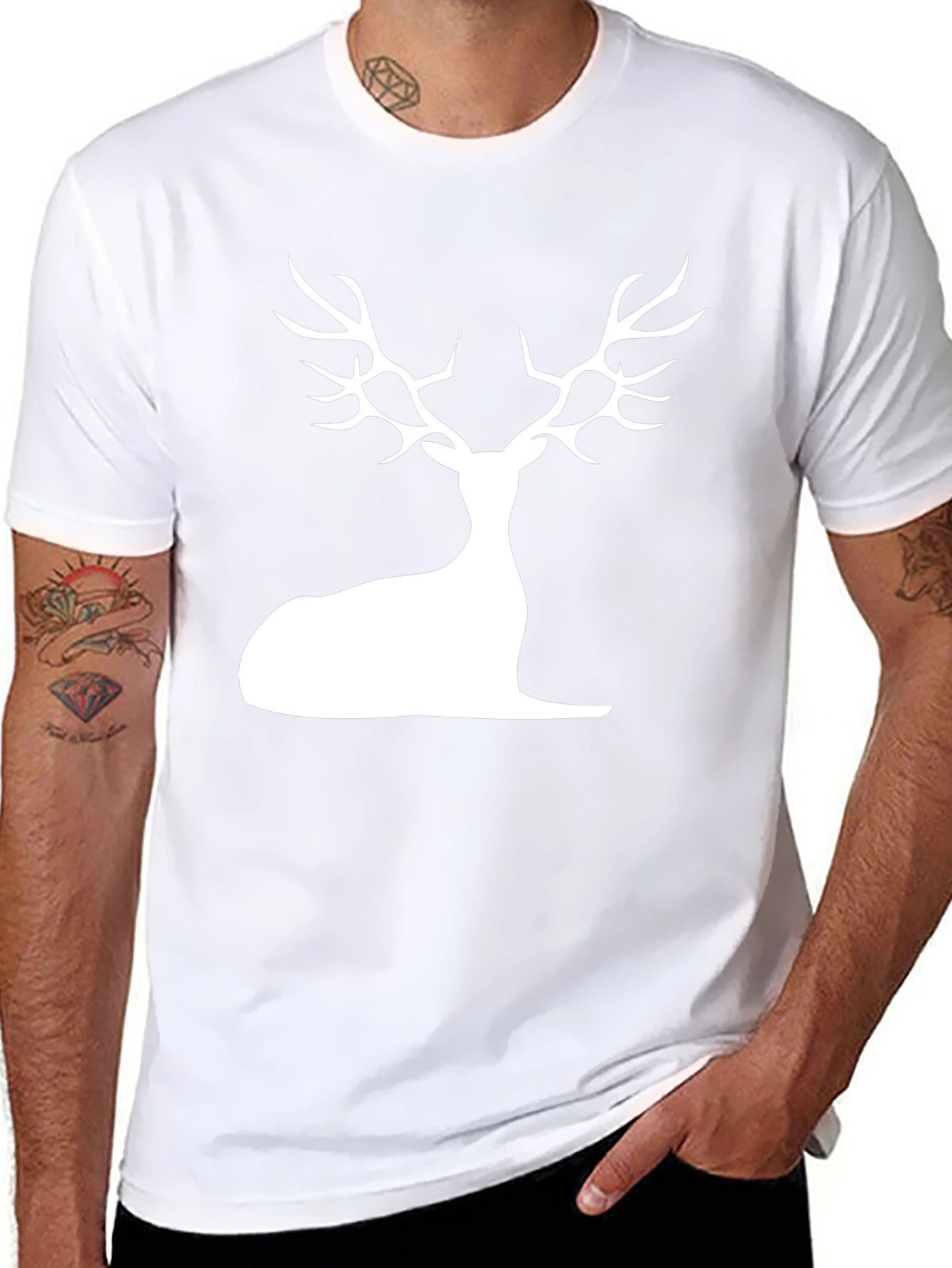 Stylish Black Deer Silhouette Graphic Tee