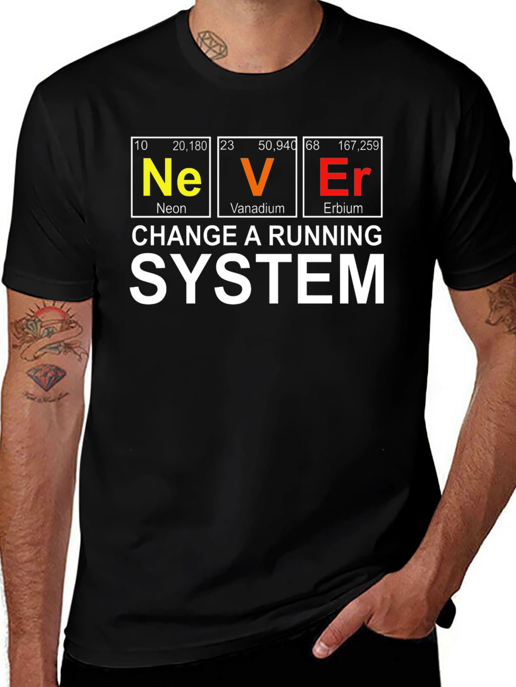 Never Change a Running System Periodic Table T-Shirt