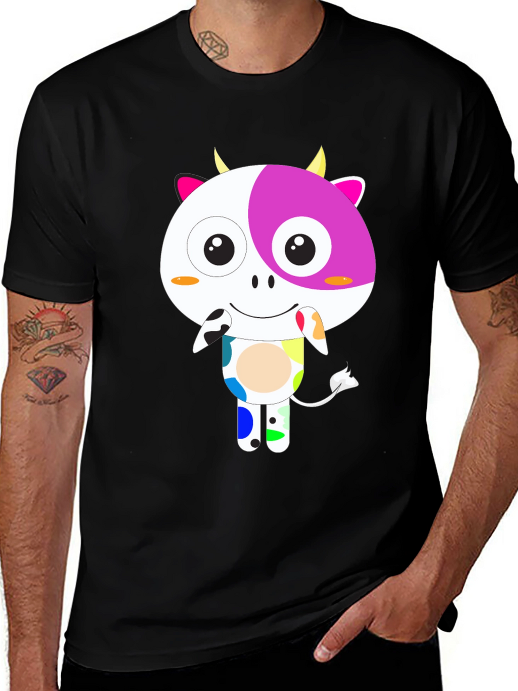 Funky Cow Graphic T-Shirt - Black Cotton