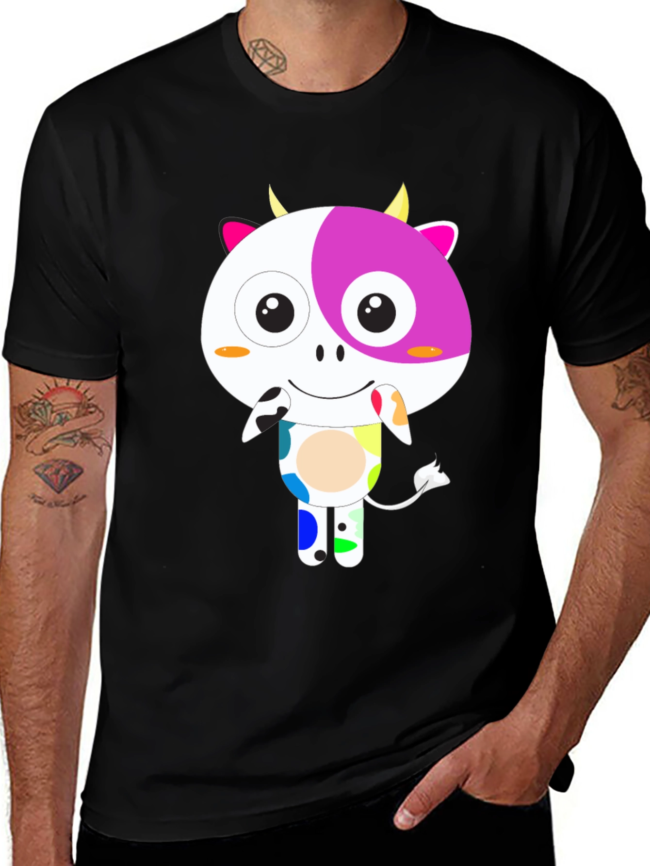 Funky Cow Graphic T-Shirt - Black Cotton