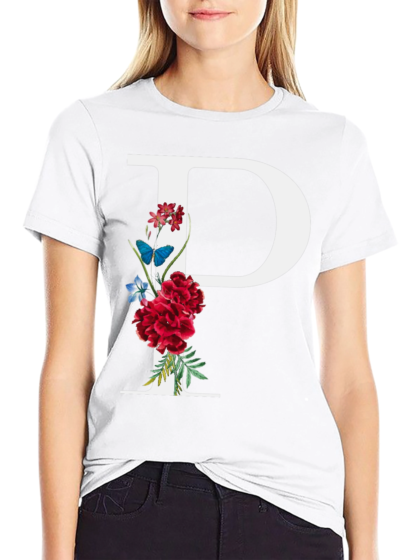 Floral Letter P Graphic T-Shirt