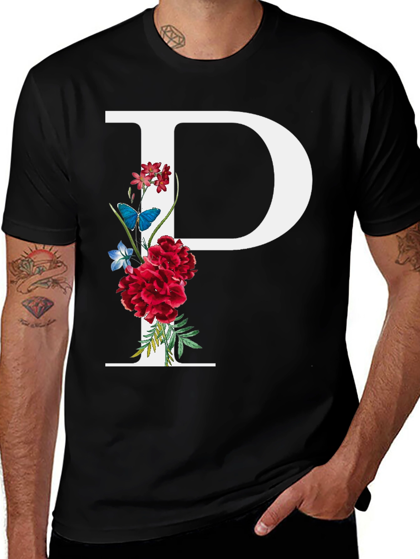 Floral Letter P Graphic T-Shirt