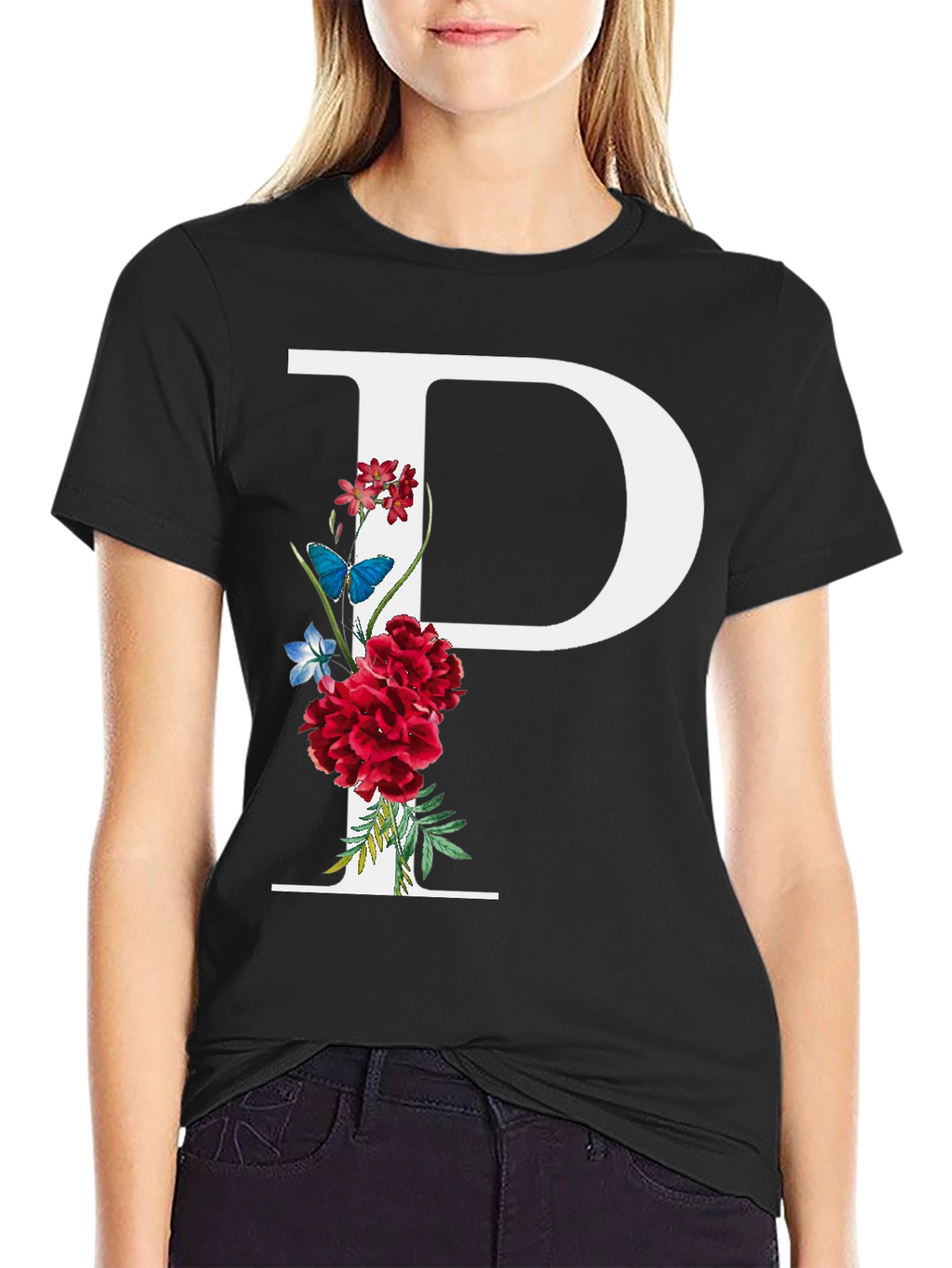 Floral Letter P Graphic T-Shirt
