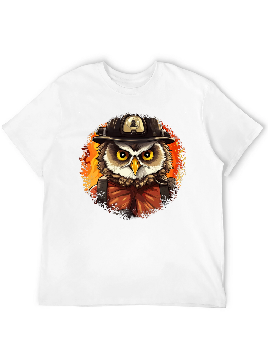 Firefighter Owl T-Shirt - Cartoon Style
