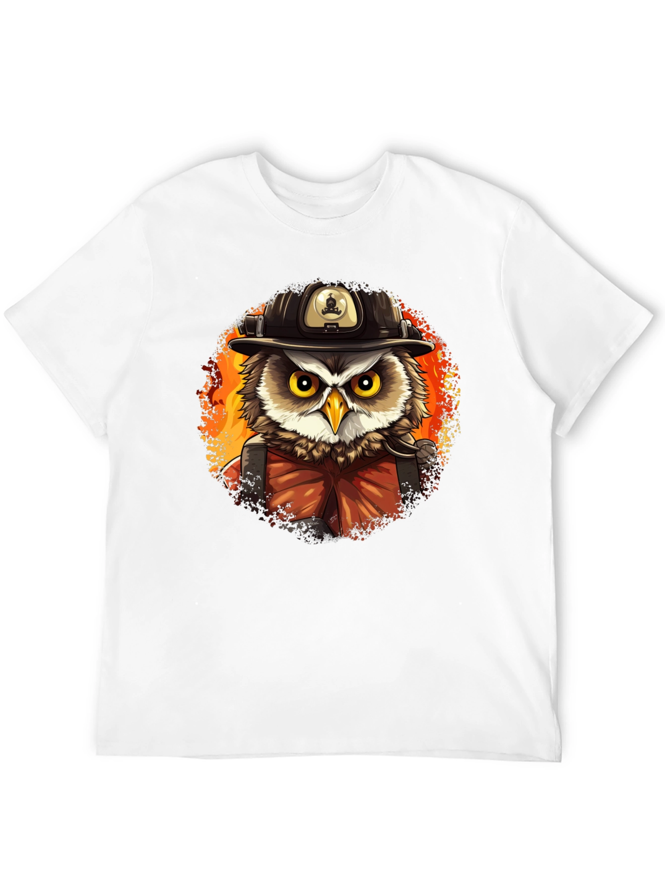 Firefighter Owl T-Shirt - Cartoon Style