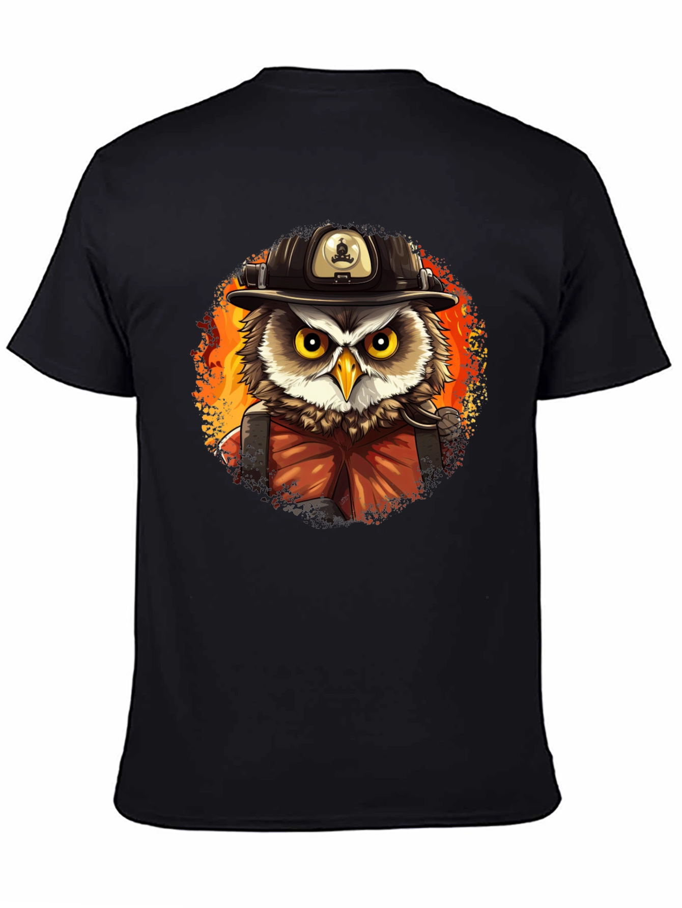 Firefighter Owl T-Shirt - Cartoon Style
