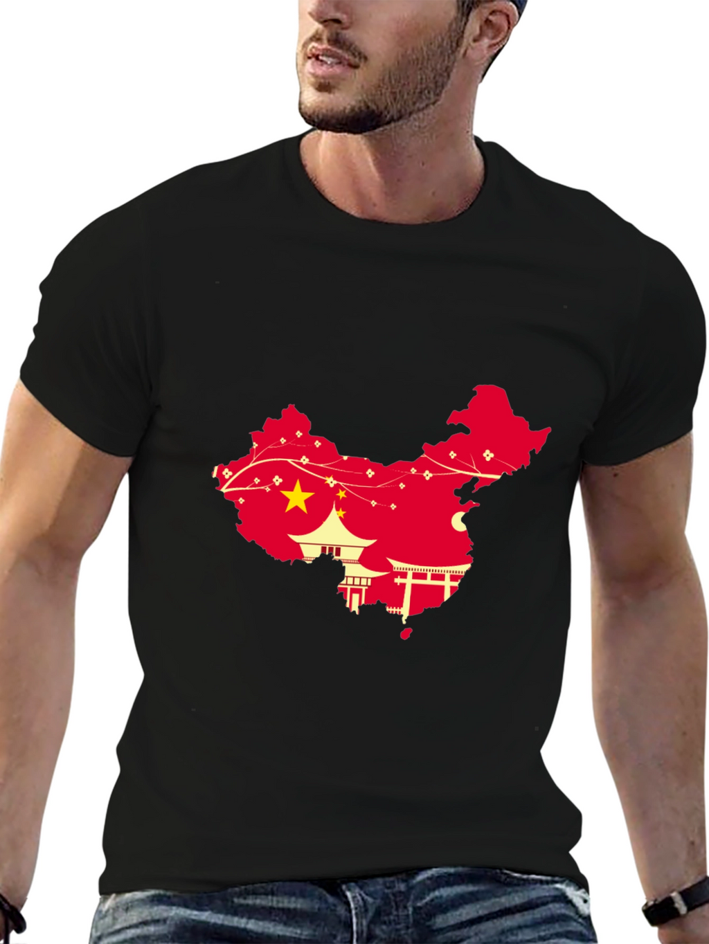 China Map Graphic Tee - Black Crew Neck T-Shirt