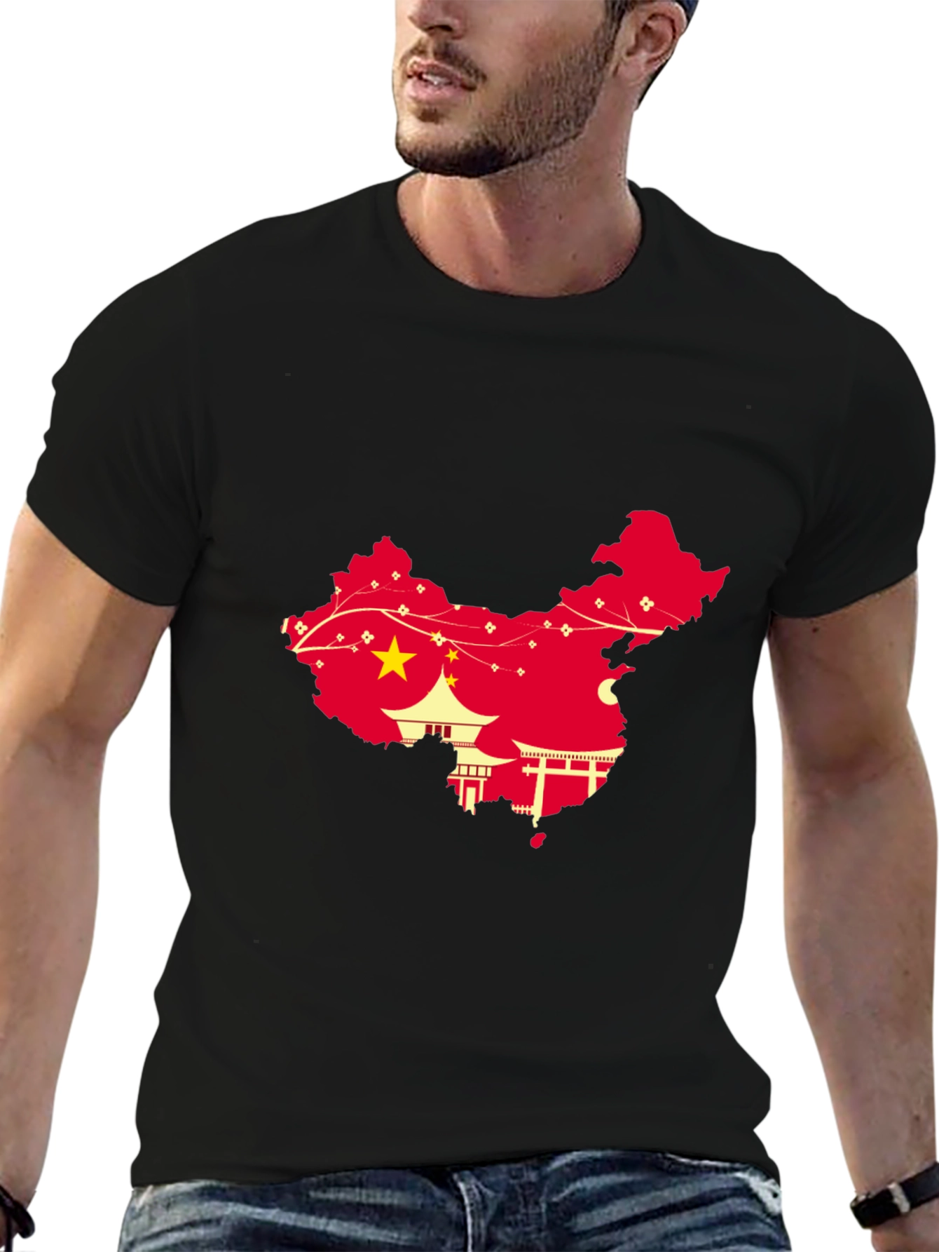 China Map Graphic Tee - Black Crew Neck T-Shirt