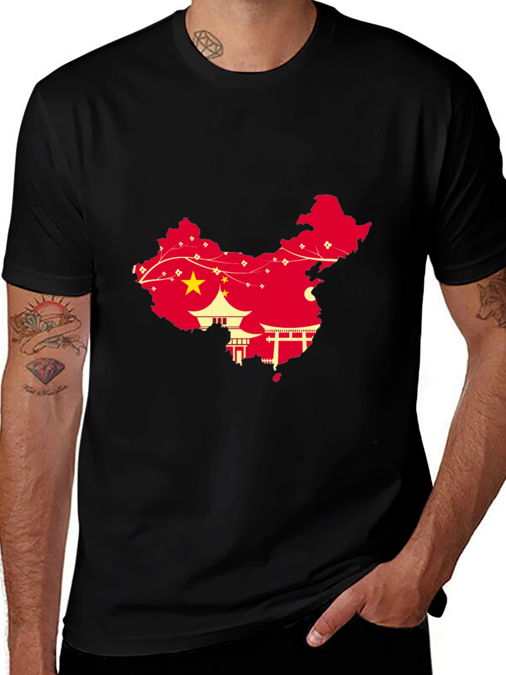 China Map Graphic Tee - Black Crew Neck T-Shirt