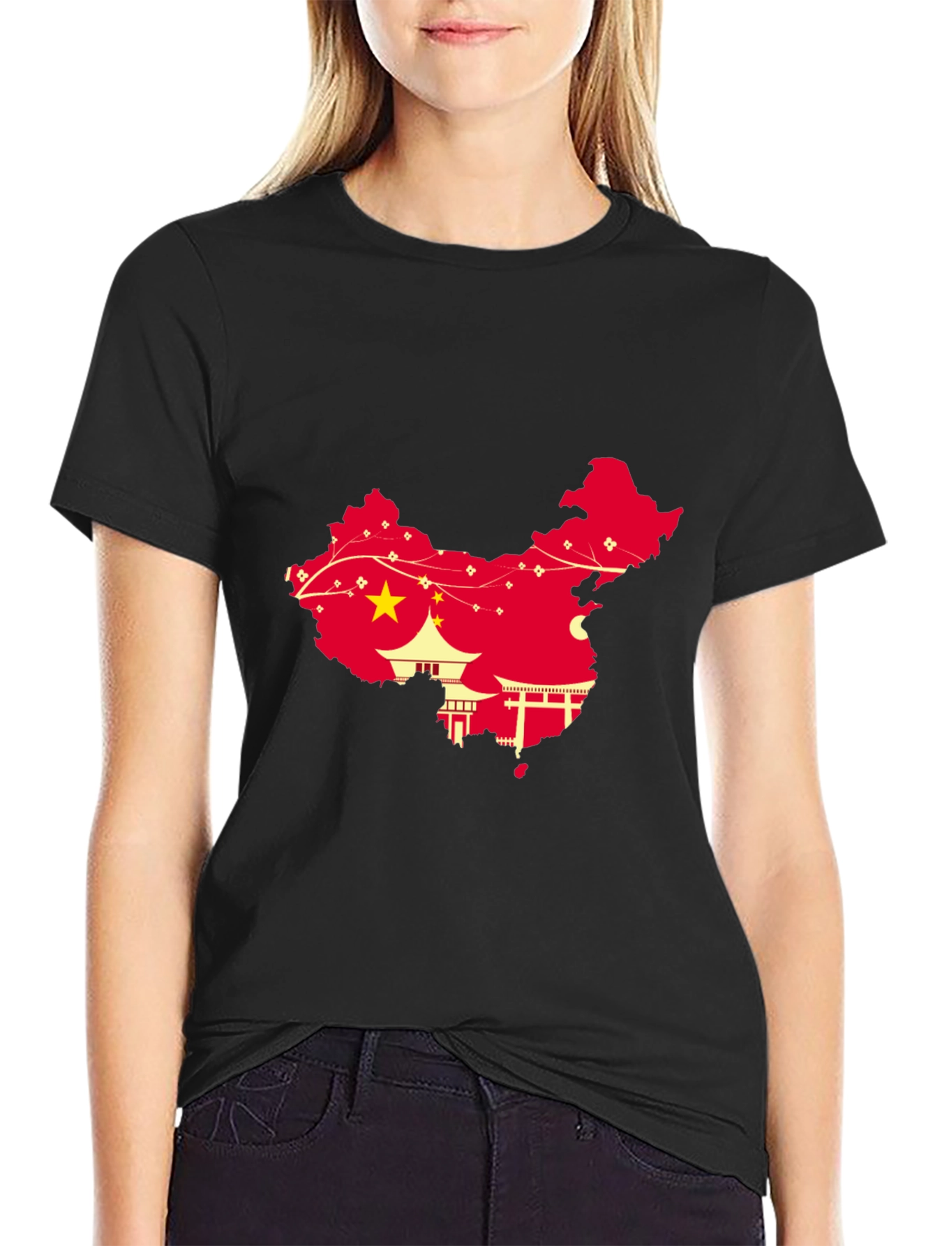 China Map Graphic Tee - Black Crew Neck T-Shirt