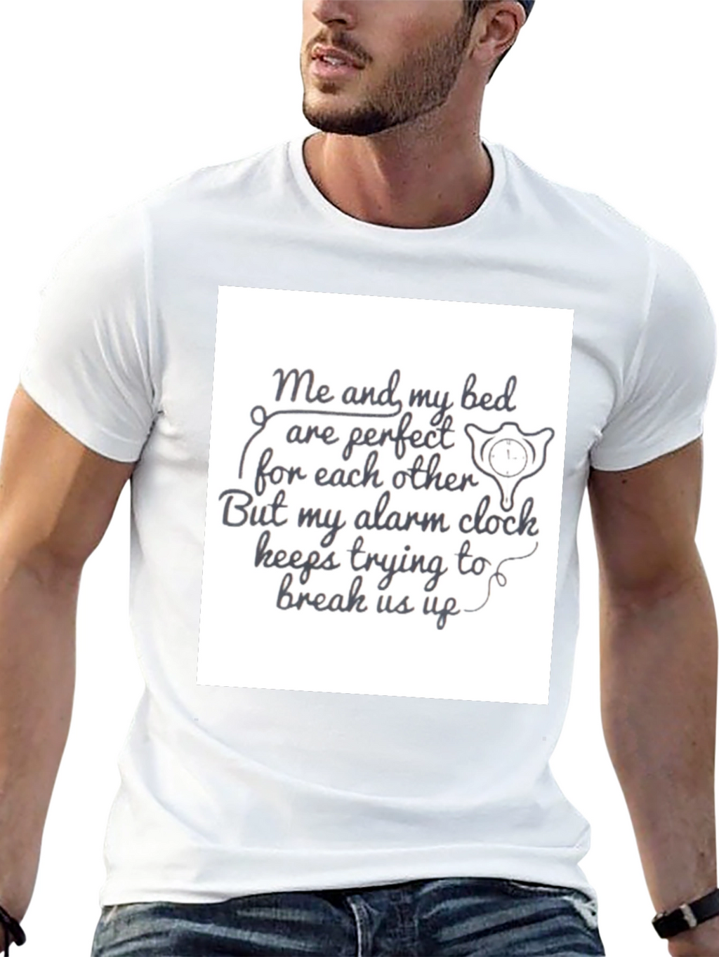 Funny Bed & Alarm Clock Black Graphic T-Shirt