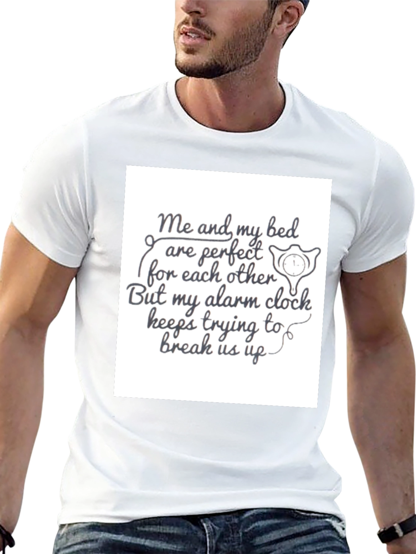 Funny Bed & Alarm Clock Black Graphic T-Shirt