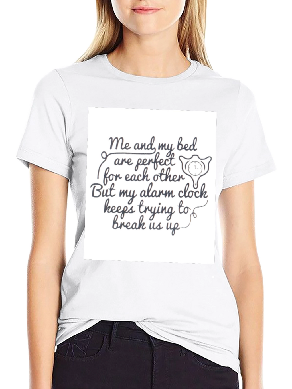 Funny Bed & Alarm Clock Black Graphic T-Shirt