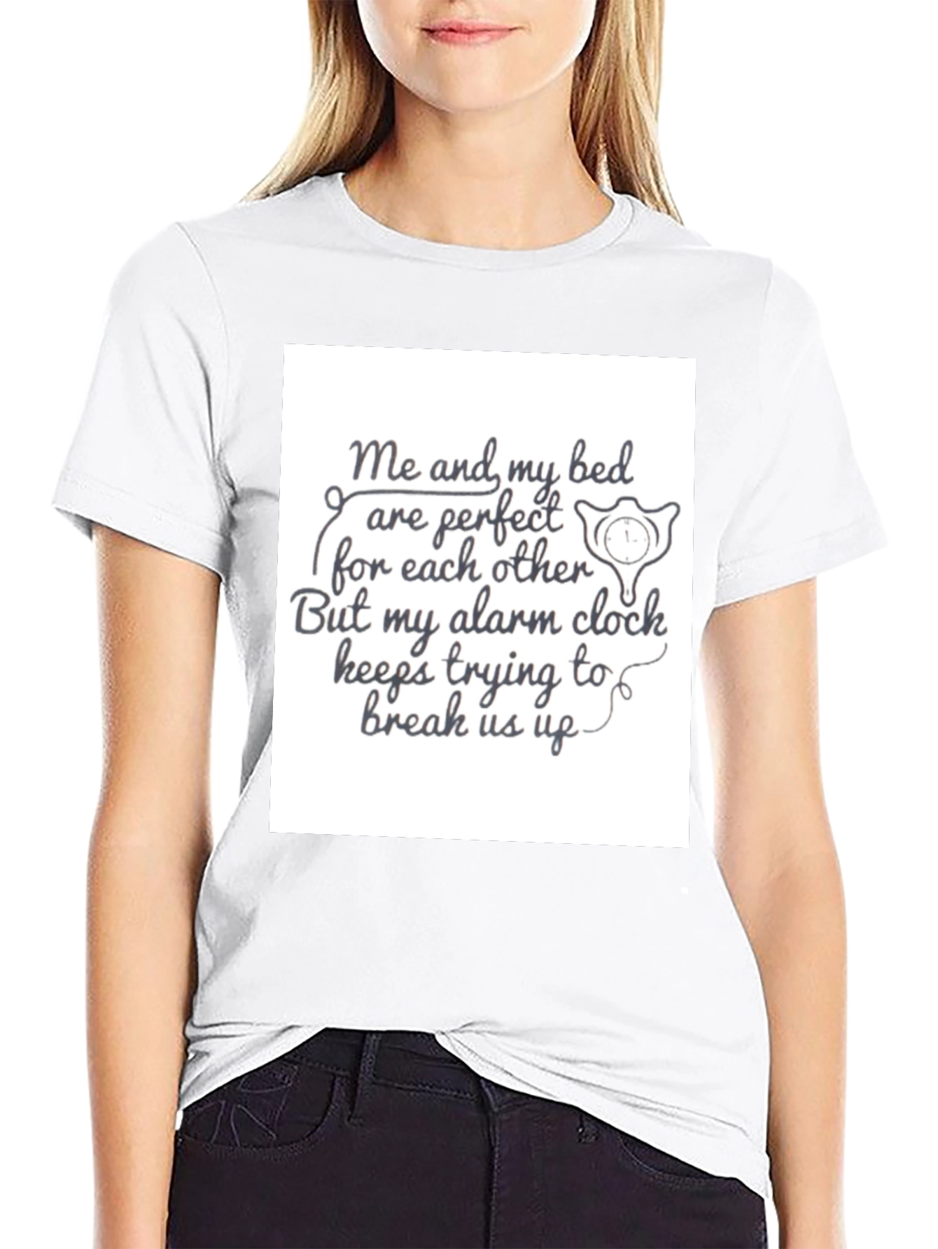Funny Bed & Alarm Clock Black Graphic T-Shirt