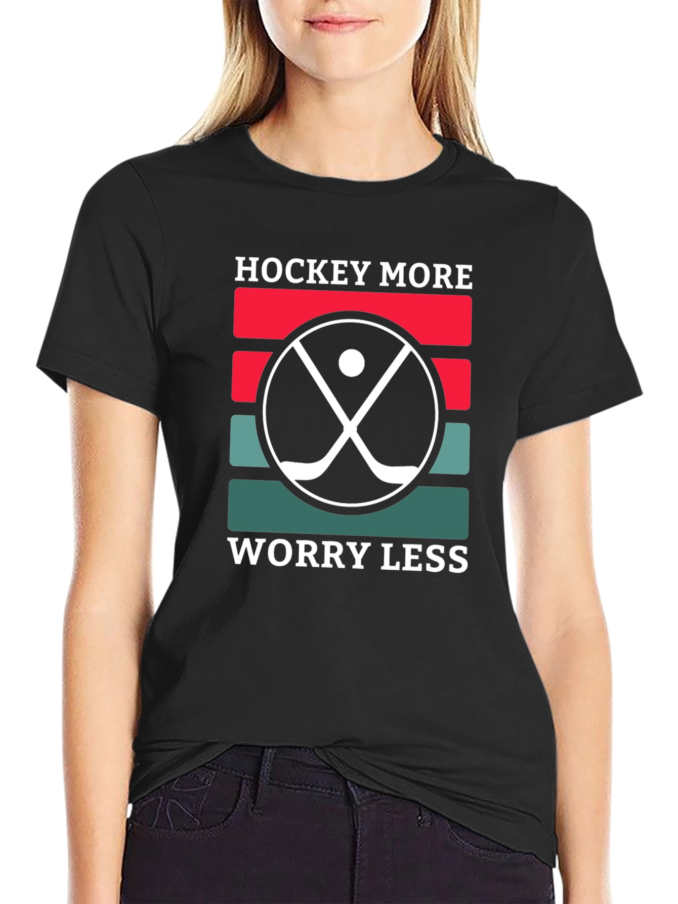 Hockey More Worry Less T-Shirt Novelty Tee