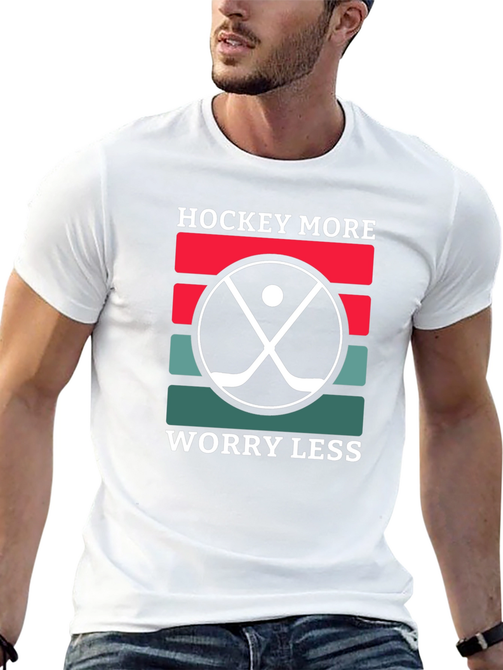 Hockey More Worry Less T-Shirt Novelty Tee