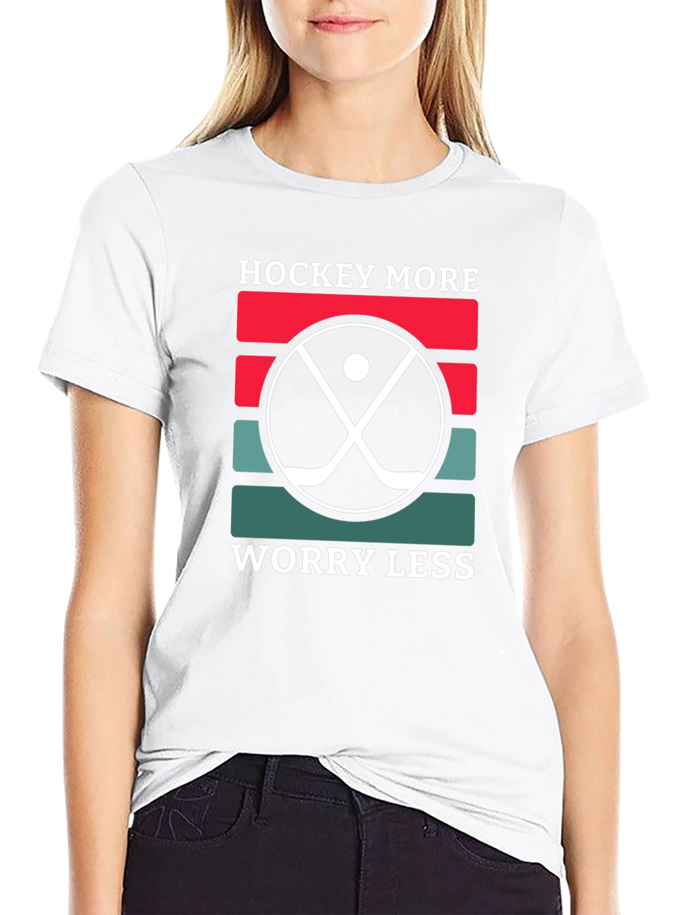 Hockey More Worry Less T-Shirt Novelty Tee