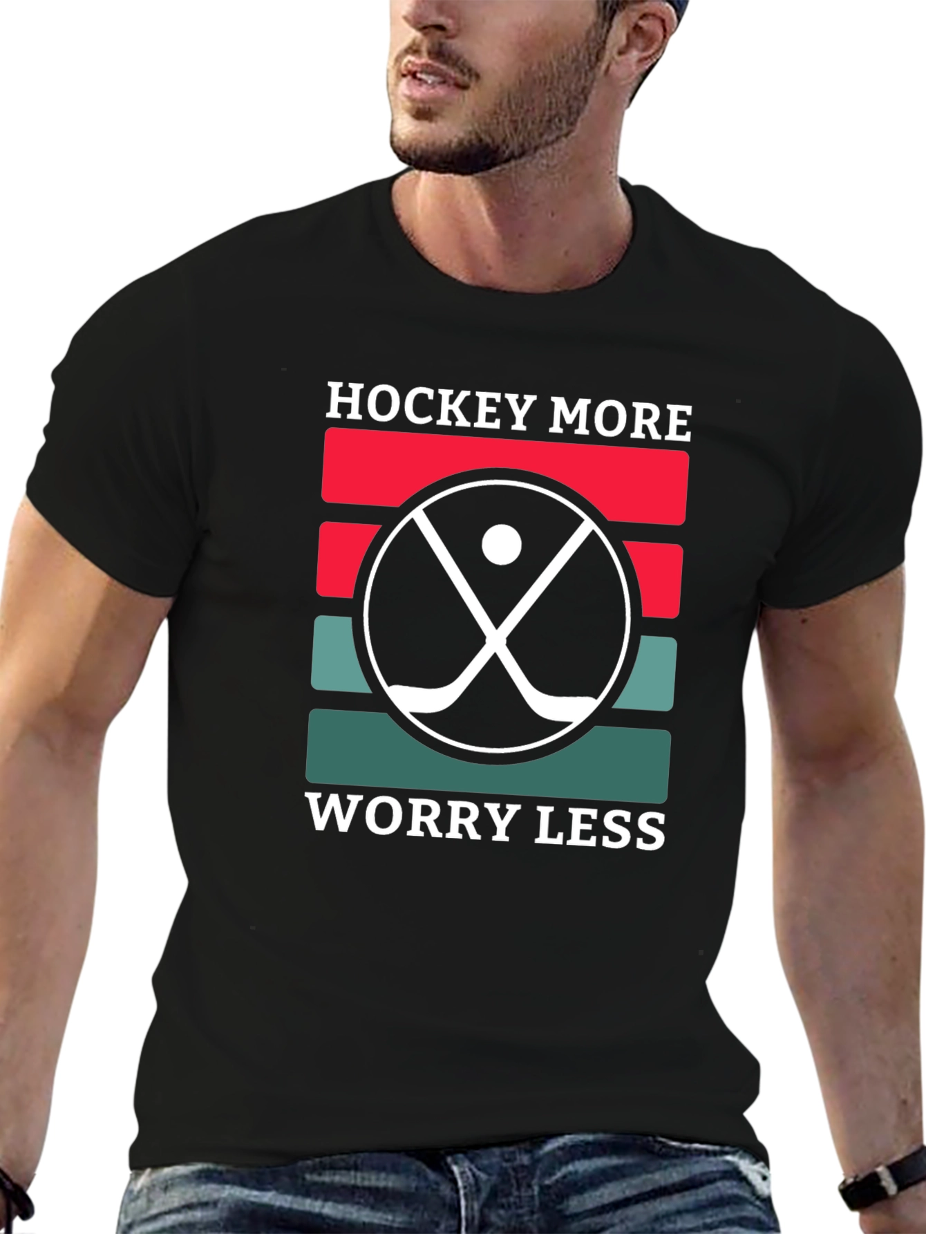 Hockey More Worry Less T-Shirt Novelty Tee