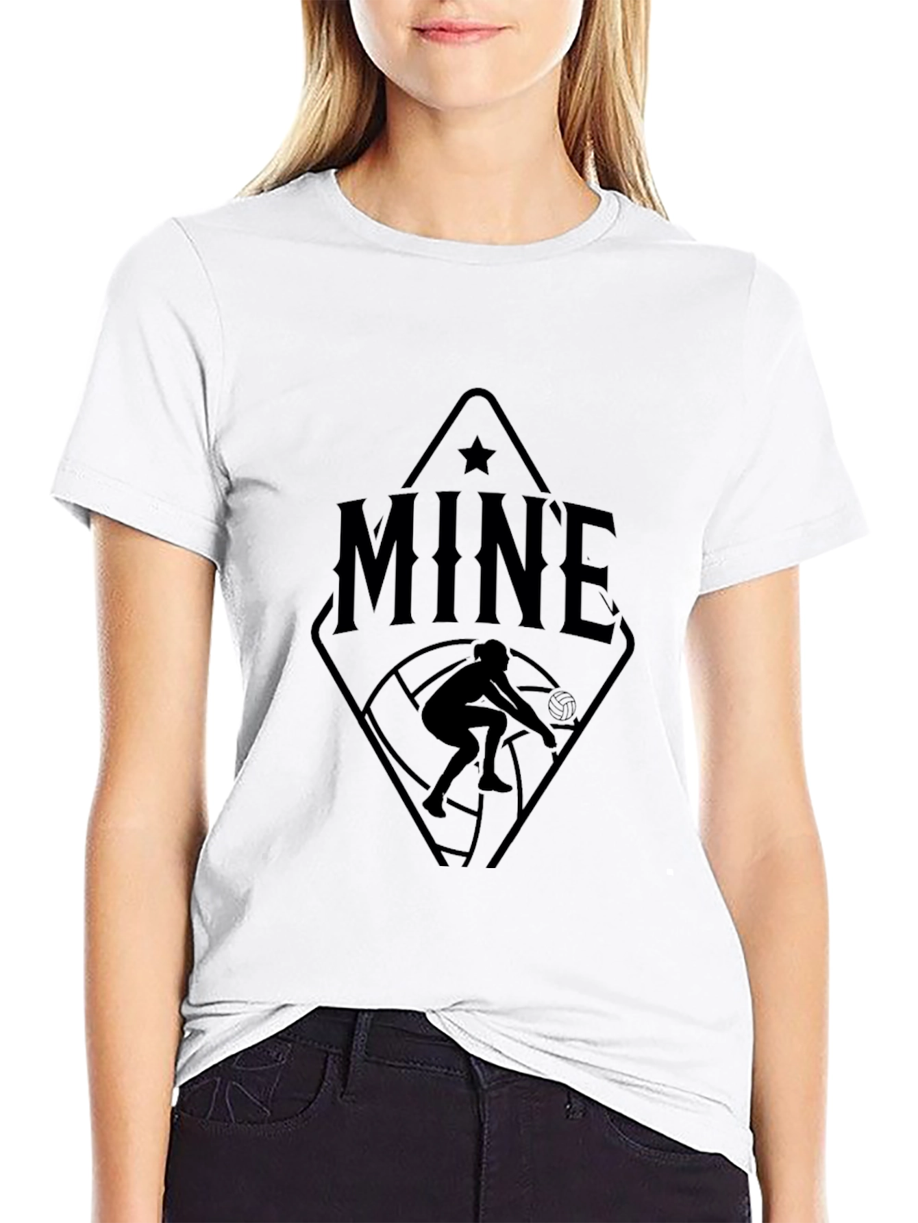 MINE Volleyball Player Graphic Tee - Black Cotton T-Shirt