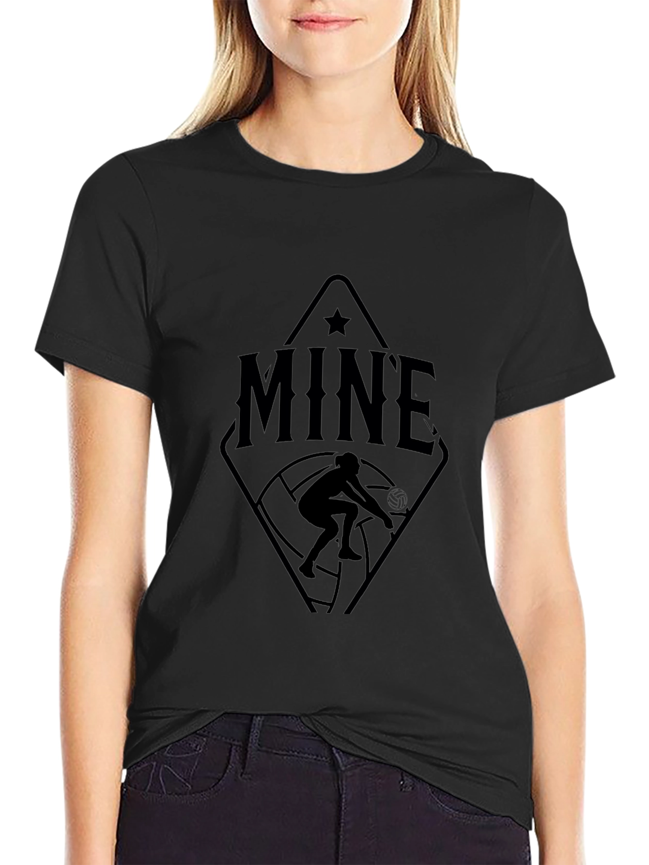 MINE Volleyball Player Graphic Tee - Black Cotton T-Shirt