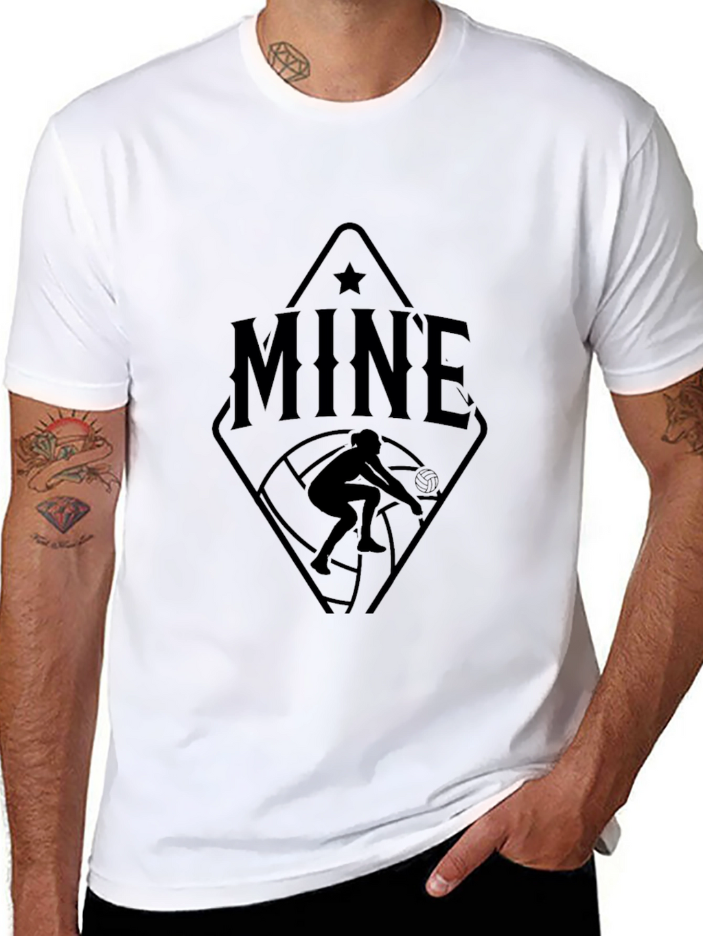 MINE Volleyball Player Graphic Tee - Black Cotton T-Shirt