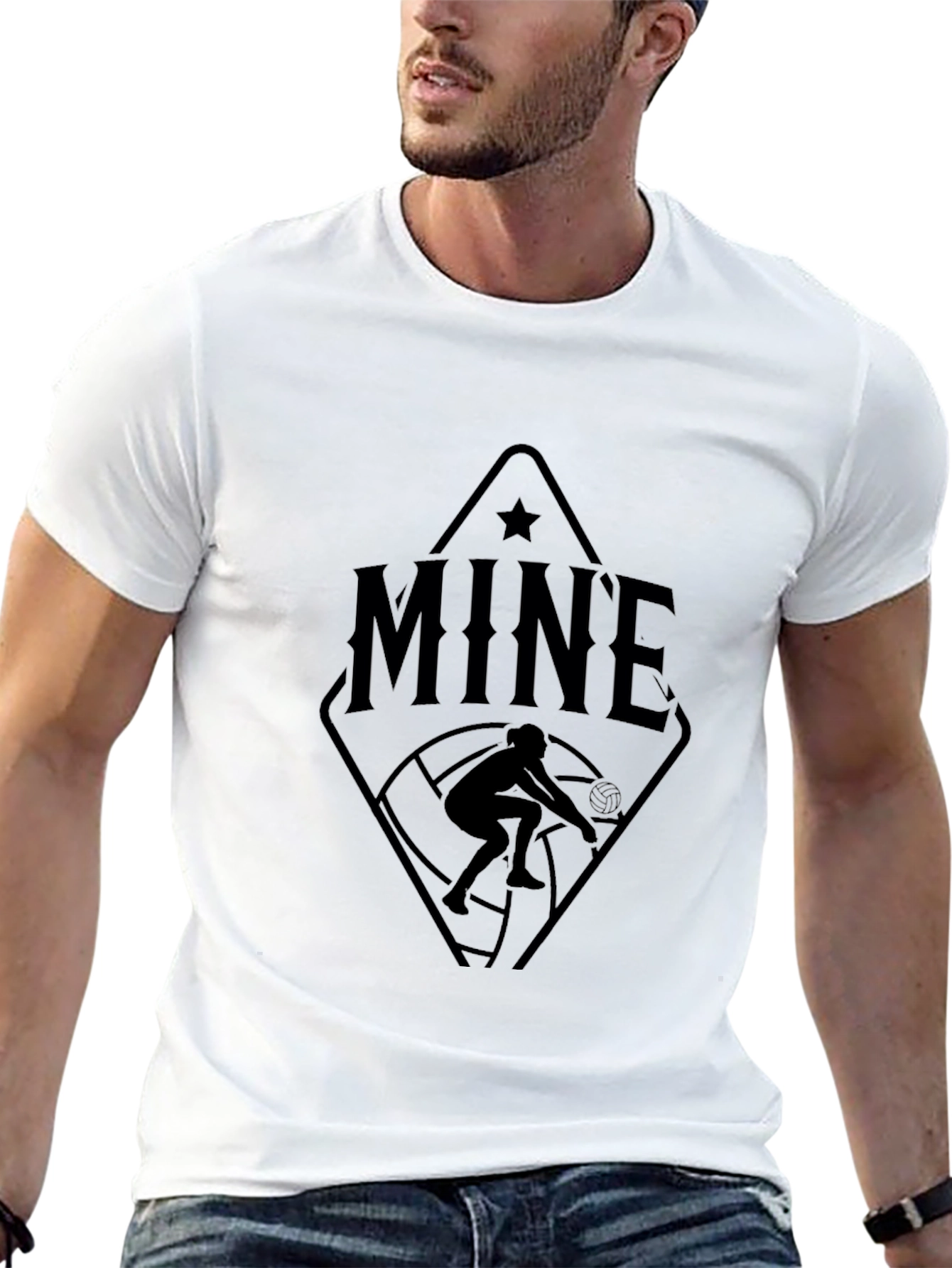 MINE Volleyball Player Graphic Tee - Black Cotton T-Shirt