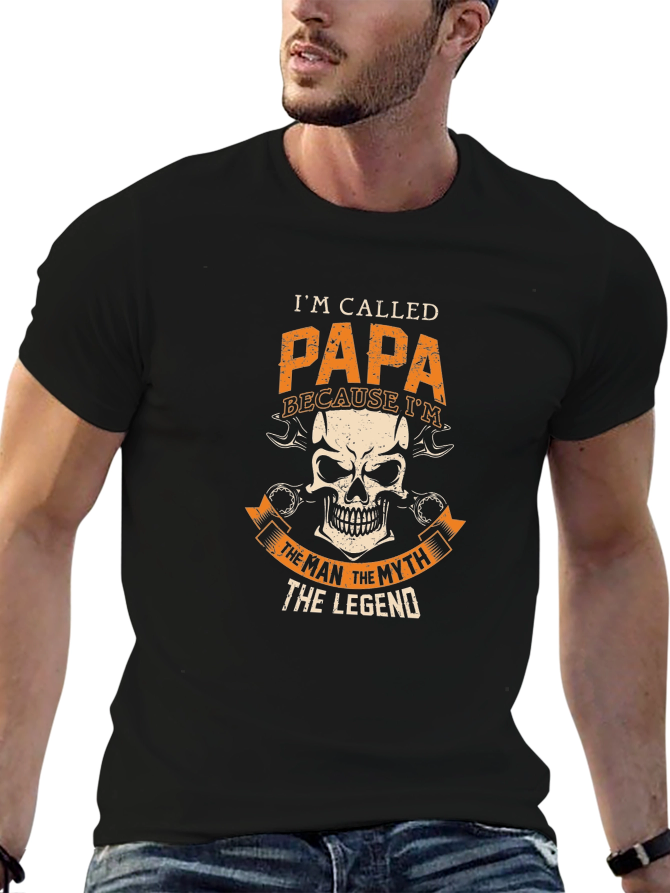 Papa the Legend Graphic Tee - Black Cotton T-Shirt