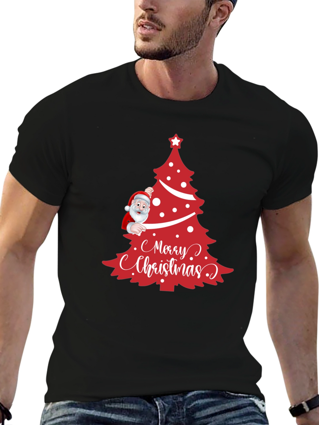 Festive Merry Christmas Tree Santa Graphic Tee