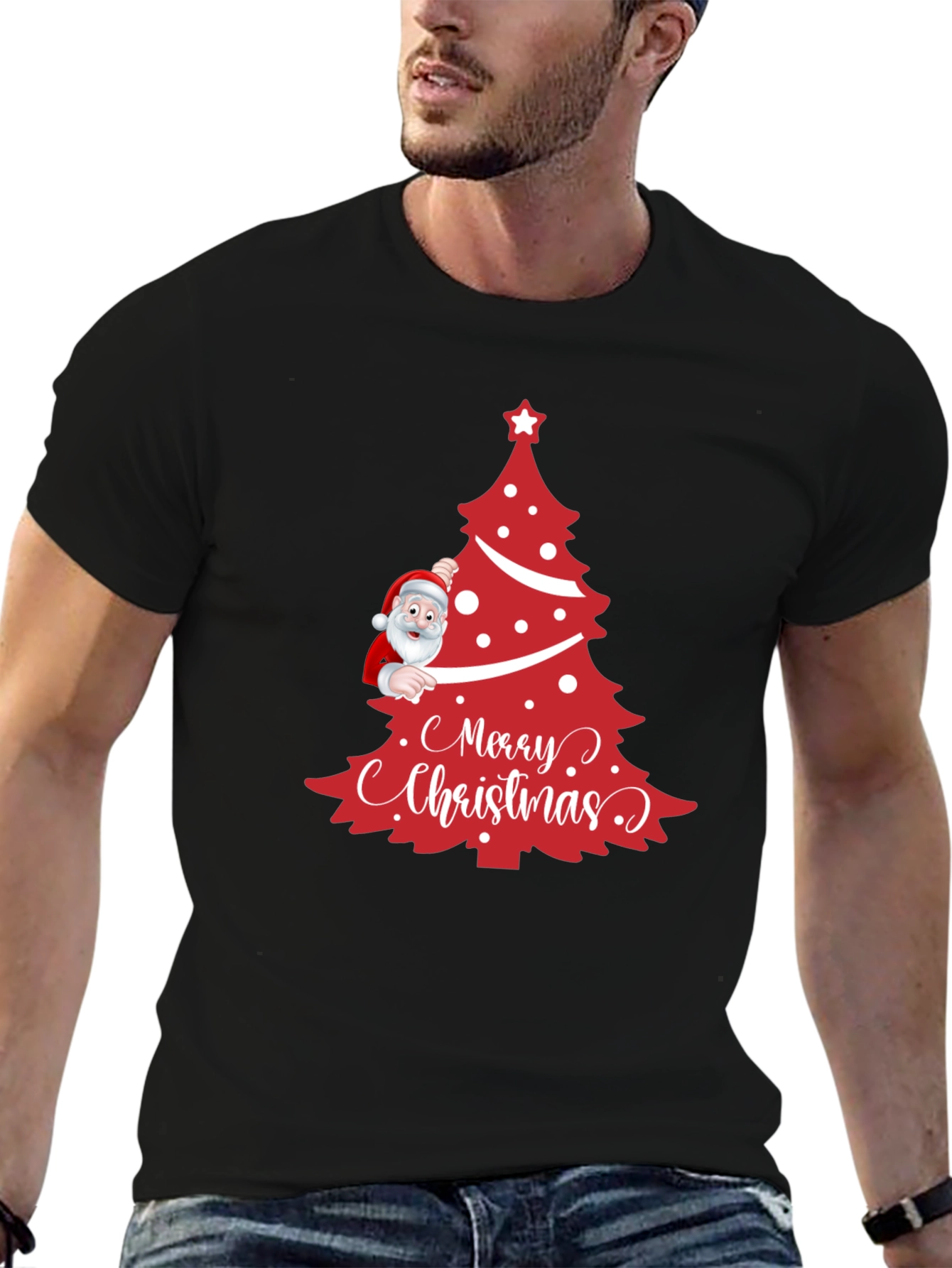 Festive Merry Christmas Tree Santa Graphic Tee