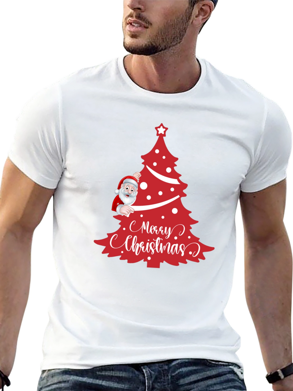 Festive Merry Christmas Tree Santa Graphic Tee