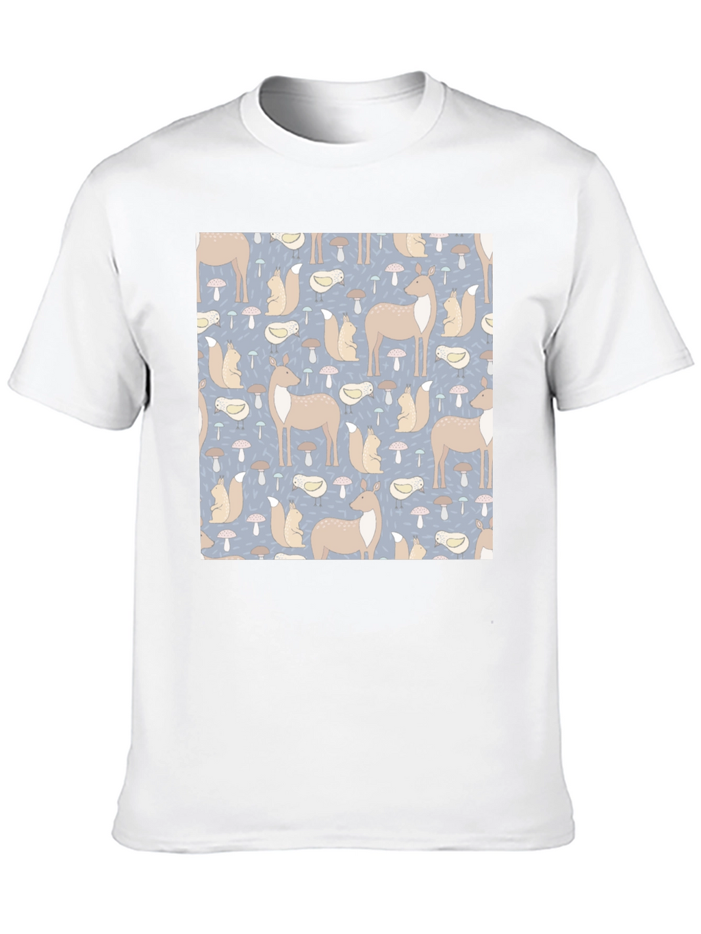 Woodland Animal Pattern Black Crew Neck Tee