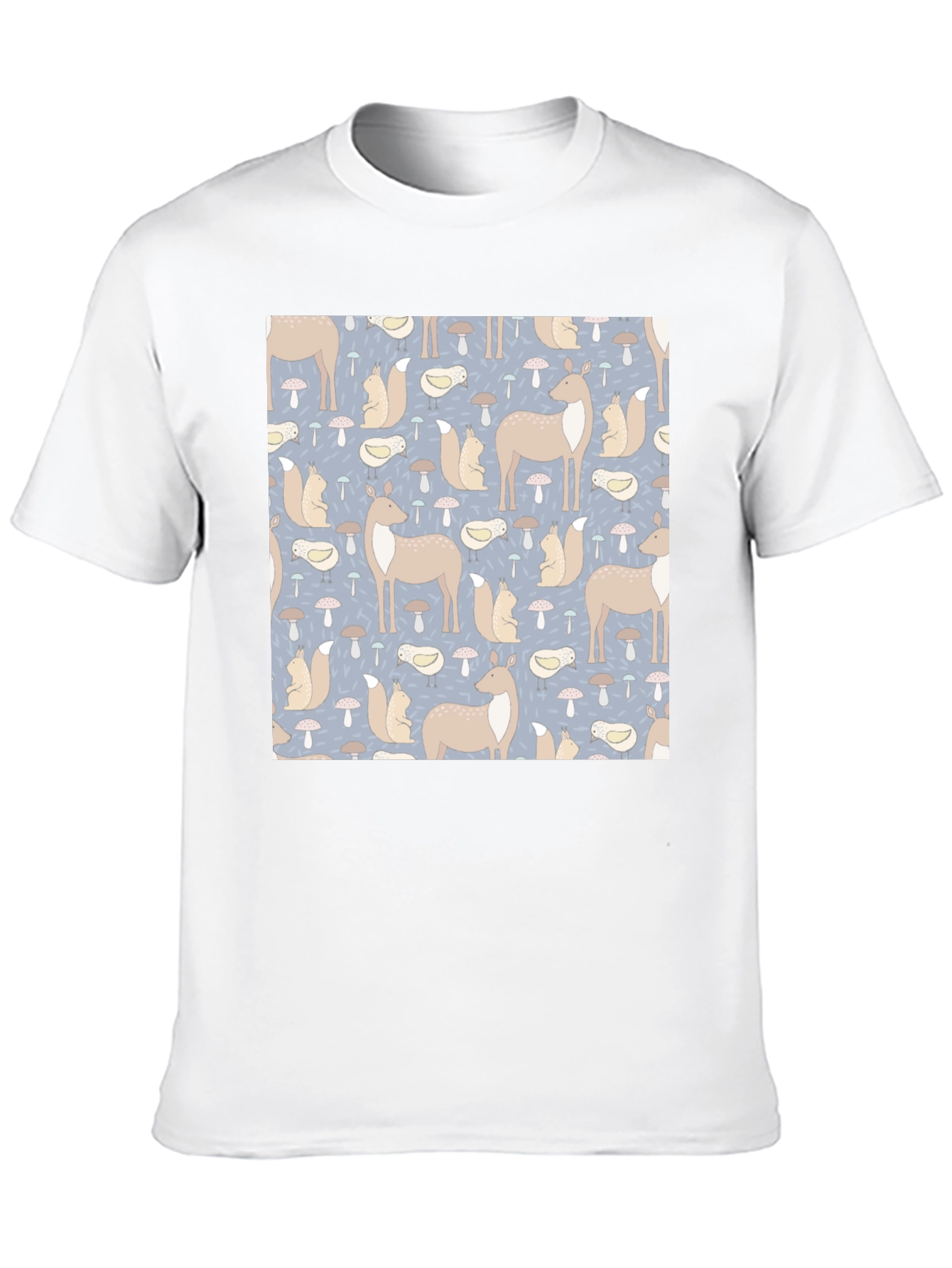 Woodland Animal Pattern Black Crew Neck Tee