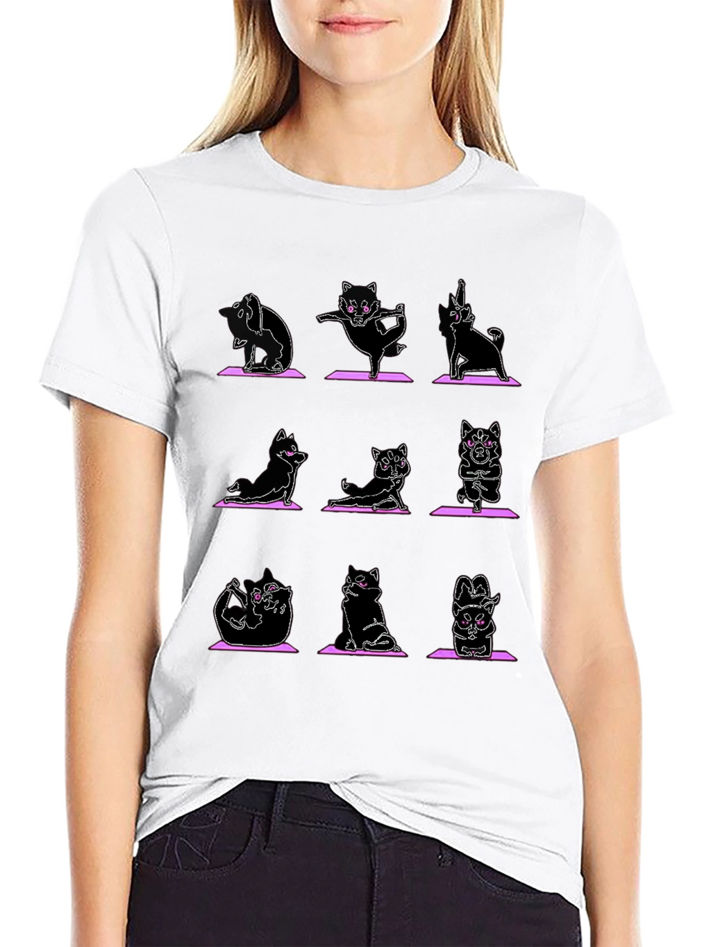 Yoga Cat Graphic Black T-Shirt