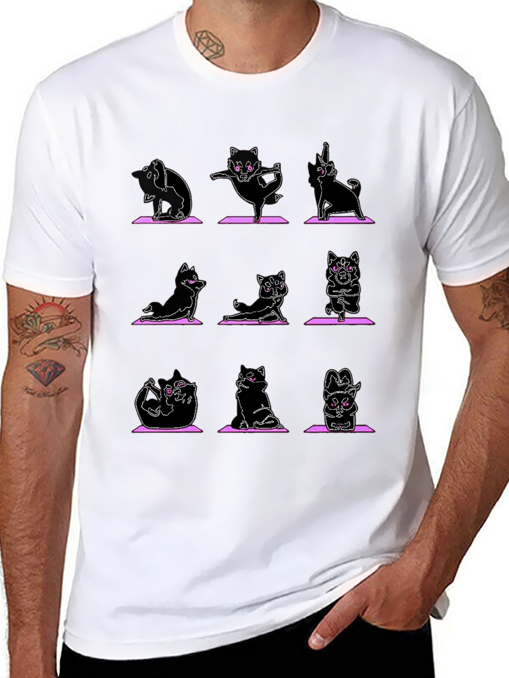 Yoga Cat Graphic Black T-Shirt
