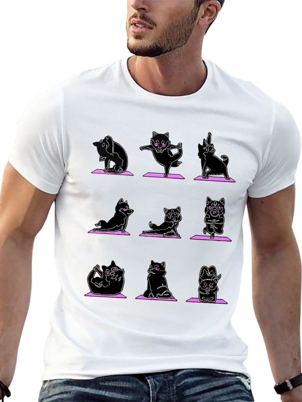 Yoga Cat Graphic Black T-Shirt