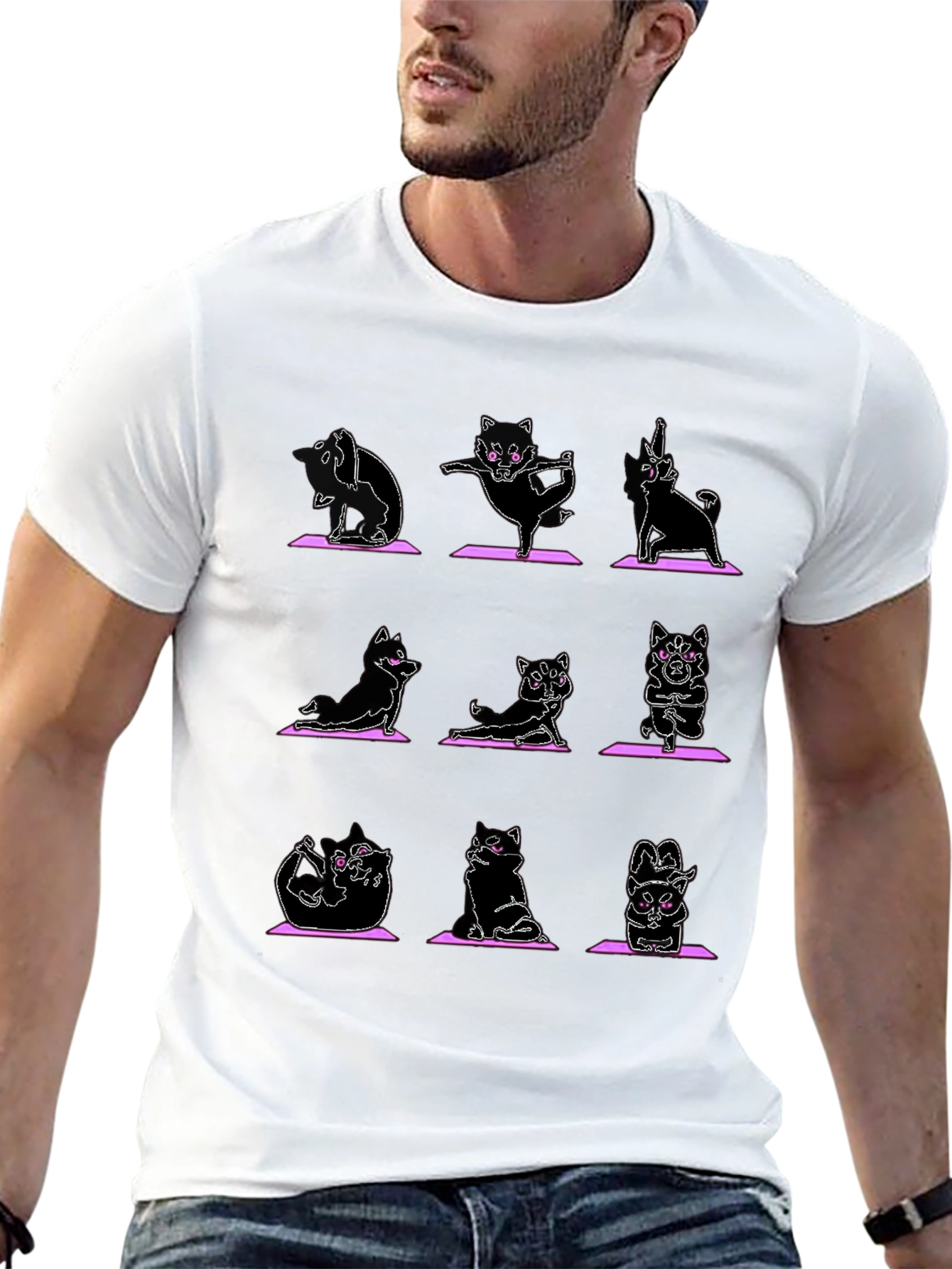 Yoga Cat Graphic Black T-Shirt