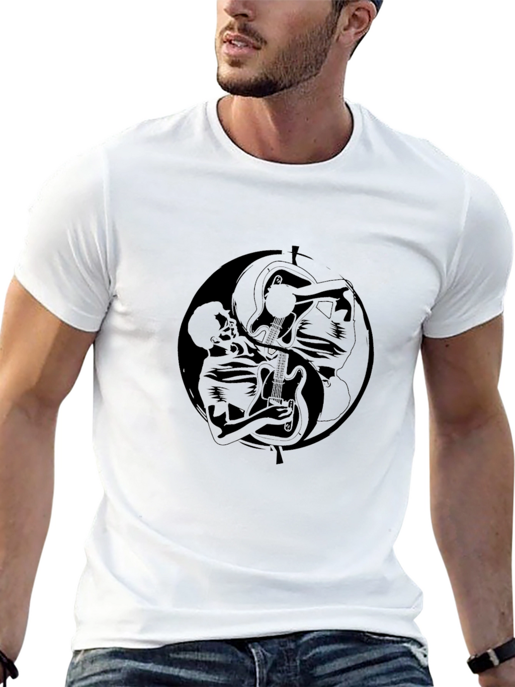 Yin Yang Guitarist Graphic Black T-Shirt