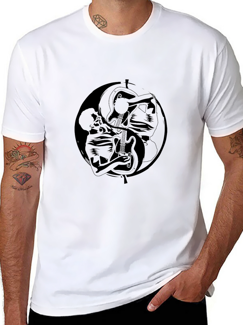 Yin Yang Guitarist Graphic Black T-Shirt