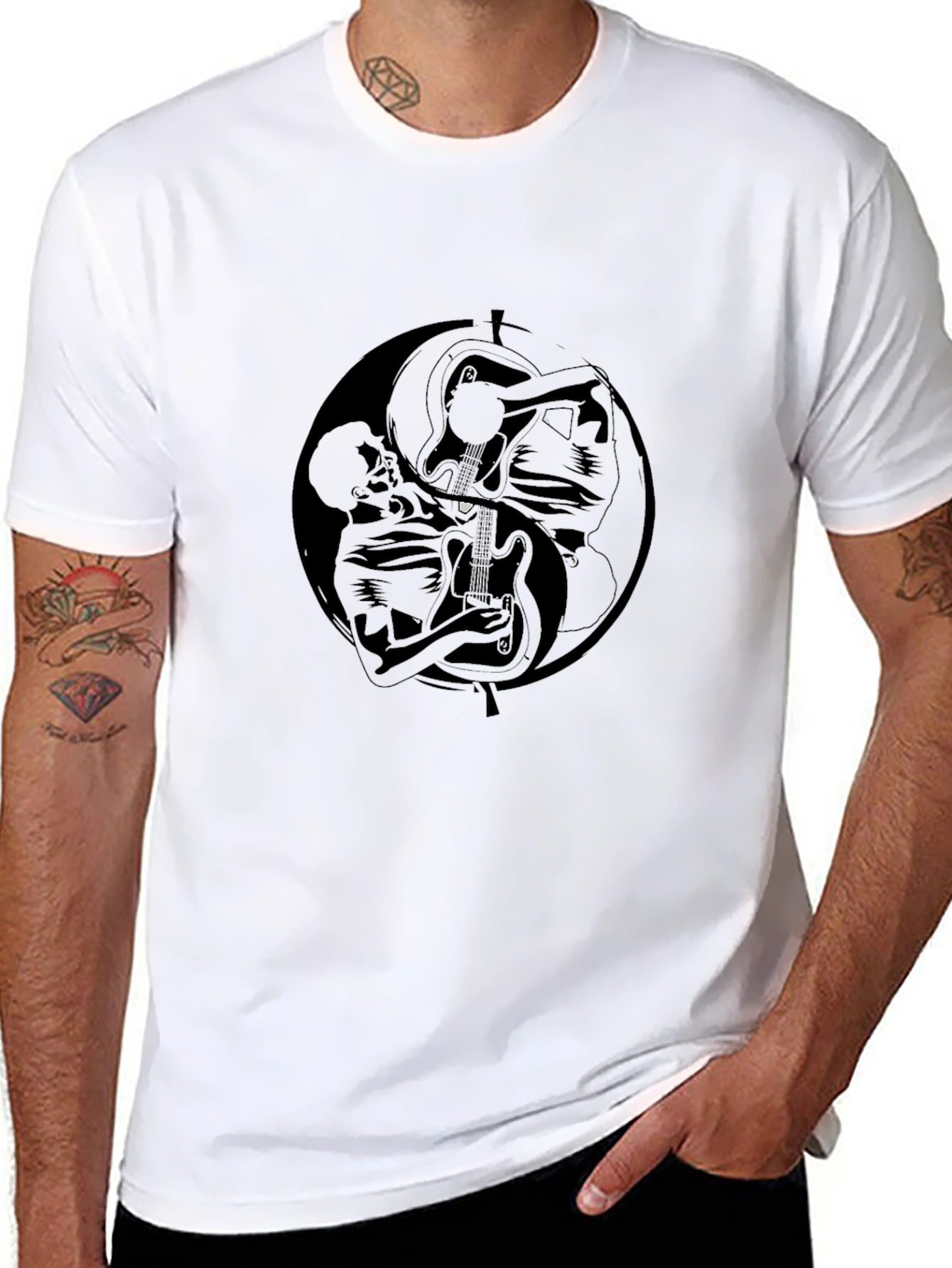 Yin Yang Guitarist Graphic Black T-Shirt