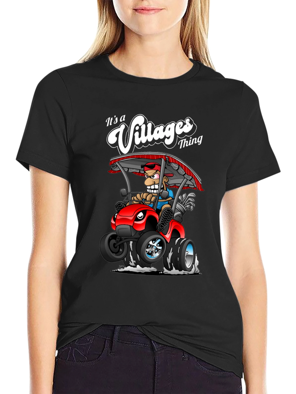 Villages Thing Cartoon Graphic Tee - Golf Cart Design