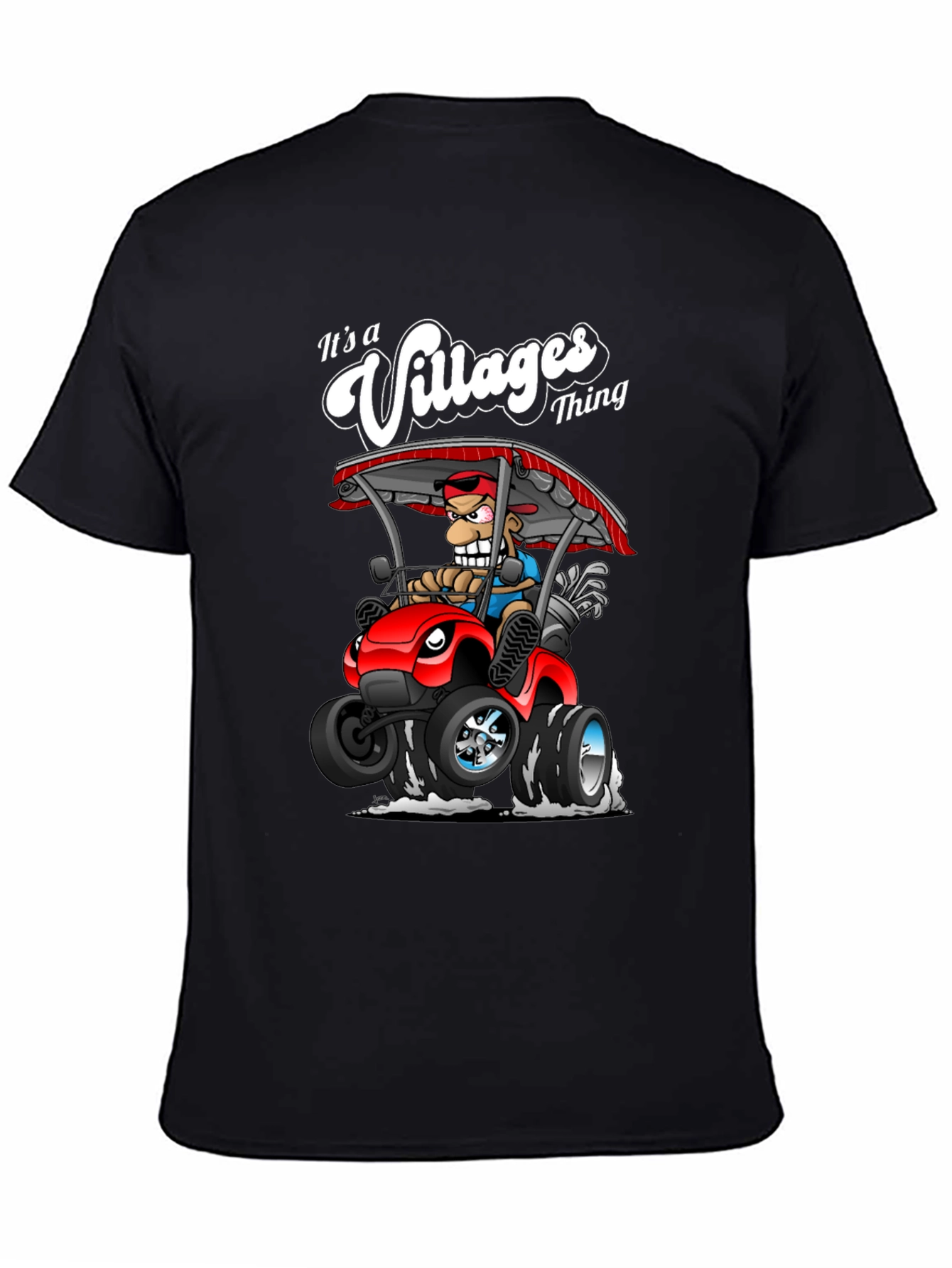 Villages Thing Cartoon Graphic Tee - Golf Cart Design