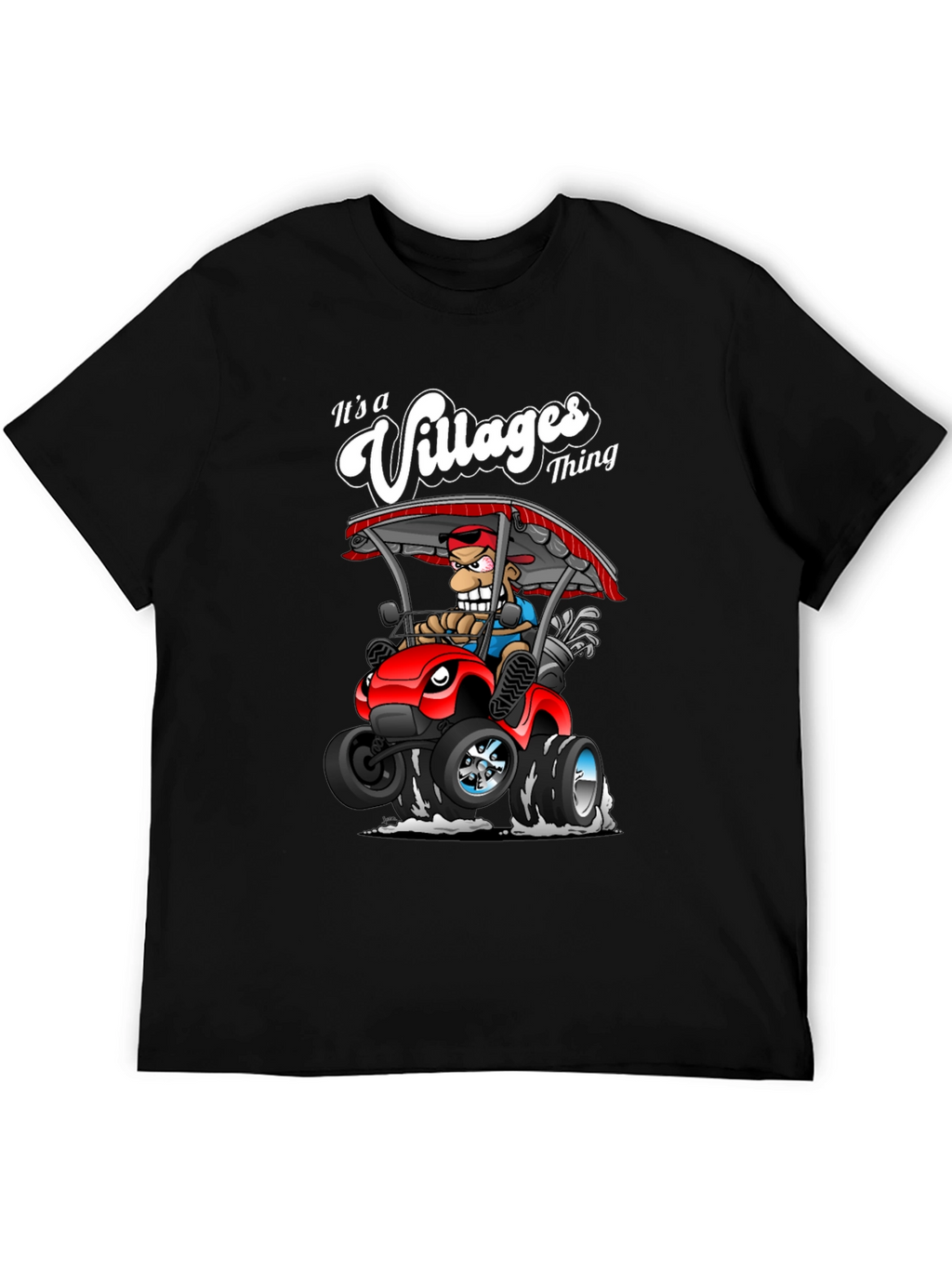 Villages Thing Cartoon Graphic Tee - Golf Cart Design