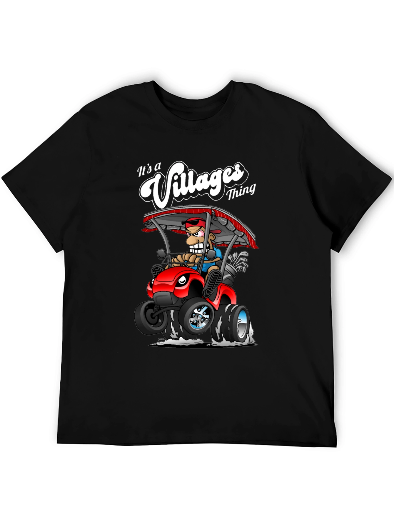 Villages Thing Cartoon Graphic Tee - Golf Cart Design