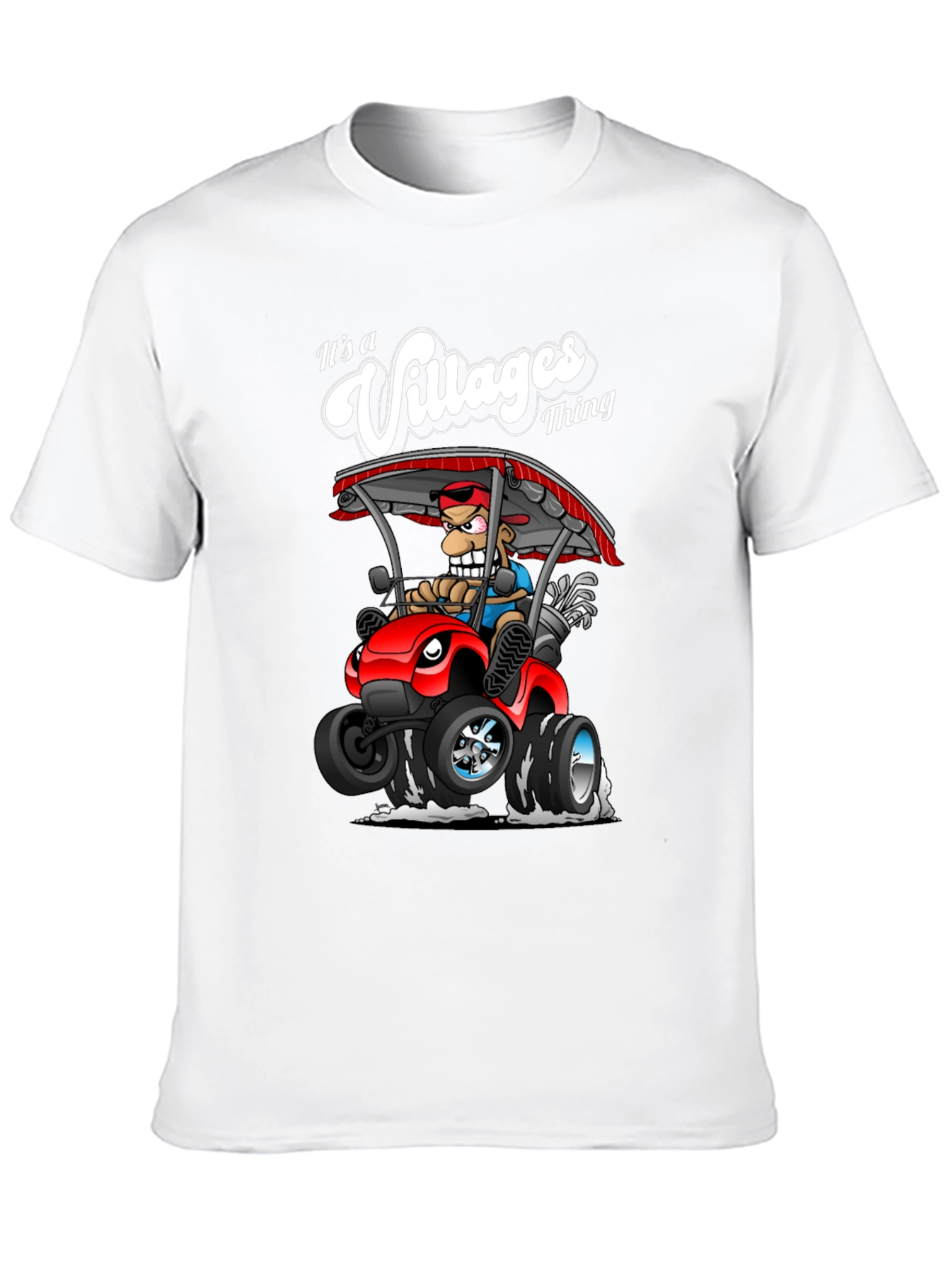 Villages Thing Cartoon Graphic Tee - Golf Cart Design