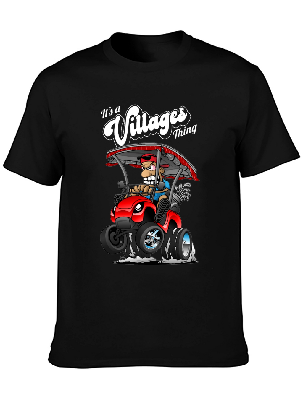 Villages Thing Cartoon Graphic Tee - Golf Cart Design