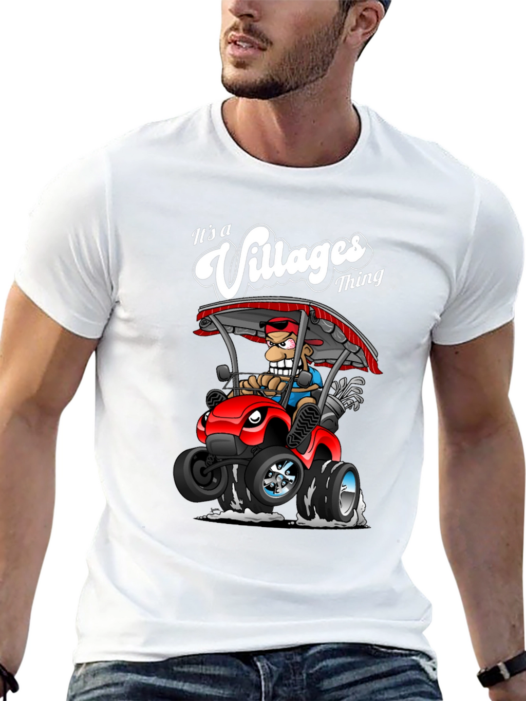 Villages Thing Cartoon Graphic Tee - Golf Cart Design